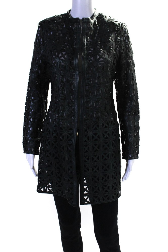 In Transit Womens Leather Hook Closure Long Sleeves Coat Black 7833540231228