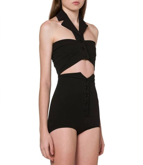 Draped Crop Top In Stretch Poplin In Black 7706082213948