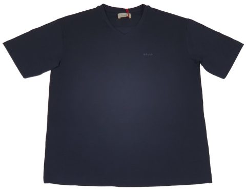 Bally 6301168 Men’s Navy Blue Cotton V-Neck Logo T-Shirt 7706097942588