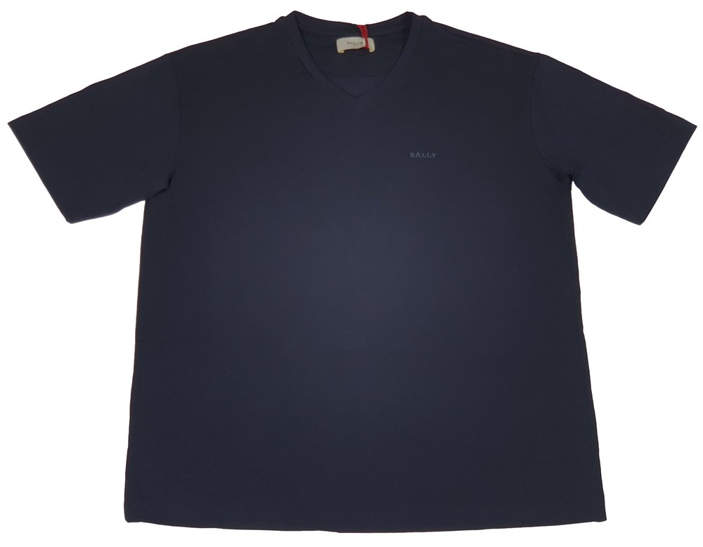 Bally 6301168 Men’s Navy Blue Cotton V-Neck Logo T-Shirt 7706097942588