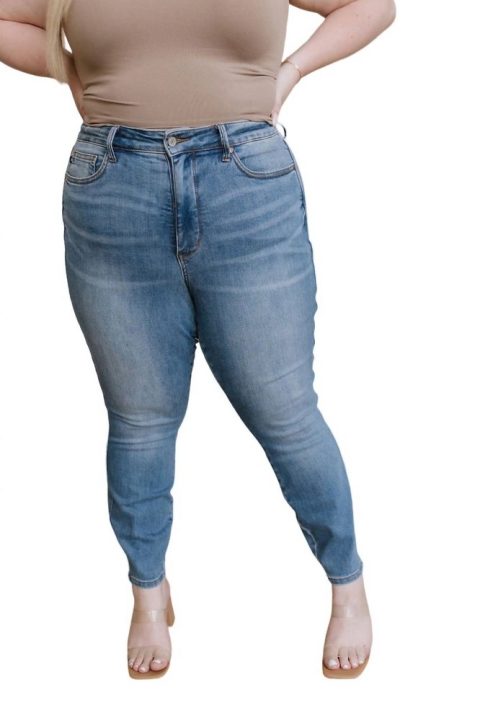 High Rise Control Top Shield Pocket Skinny Jeans In Medium Wash 7706109083708