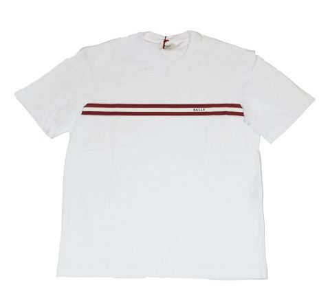 Bally 6233736 Men’s Bone 100% Cotton Striped Logo T-Shirt 7706168623164
