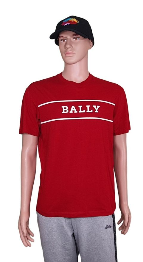 Bally 6240605 Men’s Red Cotton Printed Logo T-Shirt 7706142539836