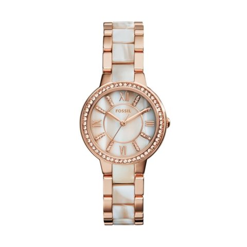 Fossil Women’s Virginia Three-Hand Day-Date, Rose Gold-Tone Stainless Steel Watch