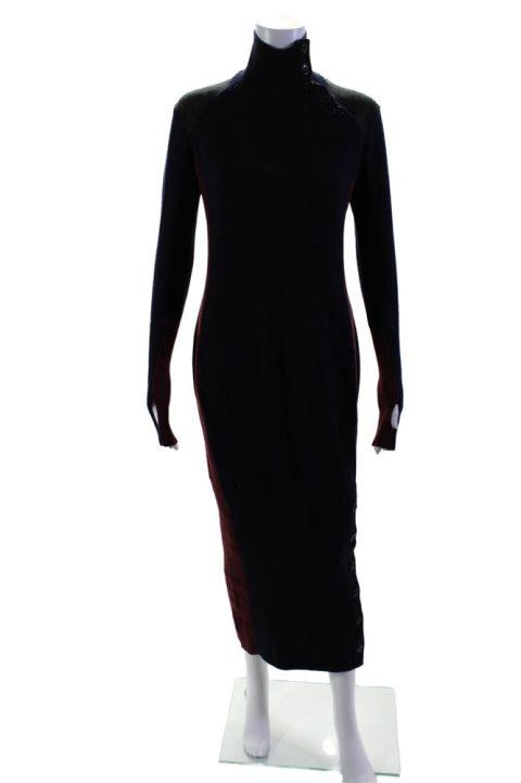 Shiro Sakai Womens Wool Colorblock Turtleneck Sweater Dress Multicolor 7833574637628