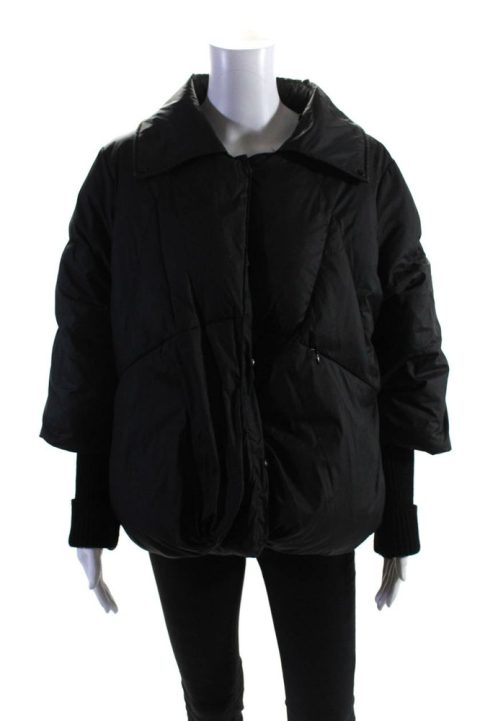 Daniella Erin NYC Womens Button Front Down Quilted Oversized Jacket Black Small 7833579356220