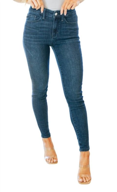 Mid Rise Crinkle Ankle Skinny Jeans In Dark Wash 7706193428540