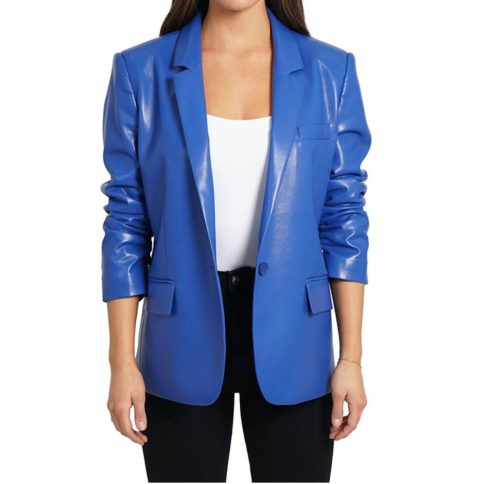Frankie Faux Leather Blazer In Royal Blue