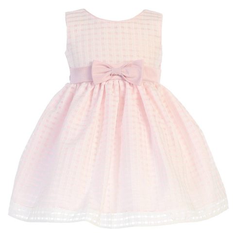 Big Girls Pink Burnout Squares Organza Easter Dress 7-12