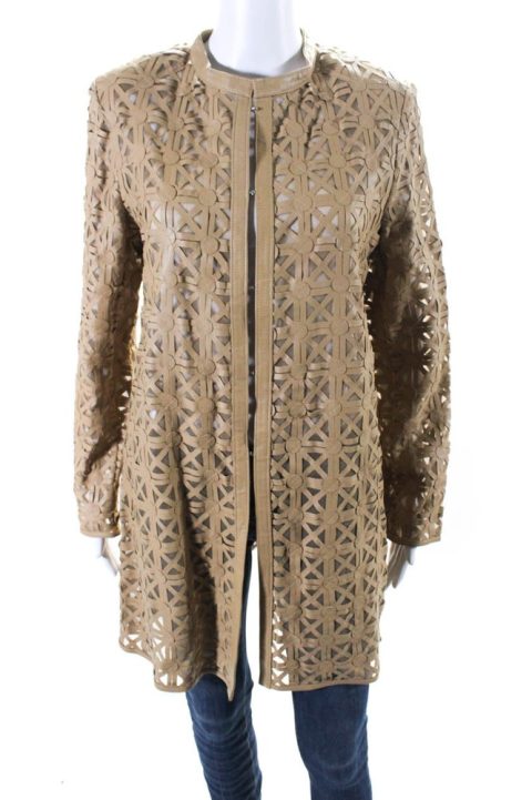 In Transit Womens Leather Hook Closure Long Sleeves Coat Beige 7833579061308