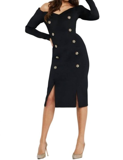 Off- Shoulder Fitted Dress In Black/ude 7833589350460
