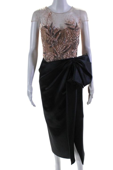 Marchesa Womens Pink Black Beaded Cap Sleeve Drape Detail Gown Dress 7833591349308