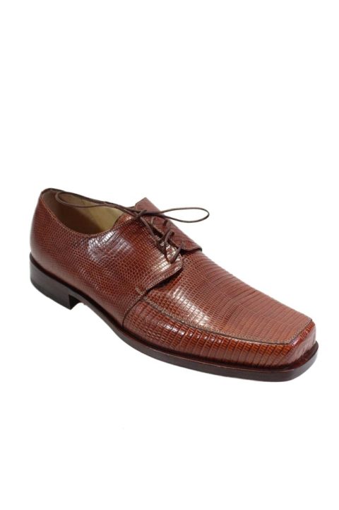 Tardini Mens Genuine Lizard Skin Square Toe Oxford Dress Shoes Brown 7833592135740