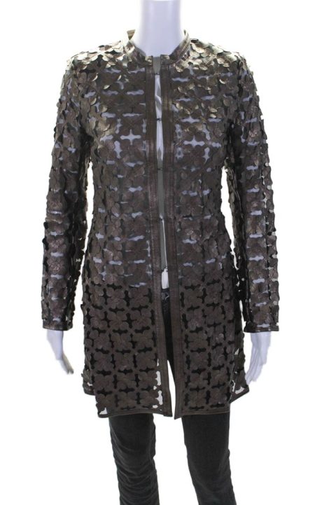 In Transit 2 Womens Bronze Lamb Leather Lazer Mesh Tunic Long Sleeve Jacket 7833593053244