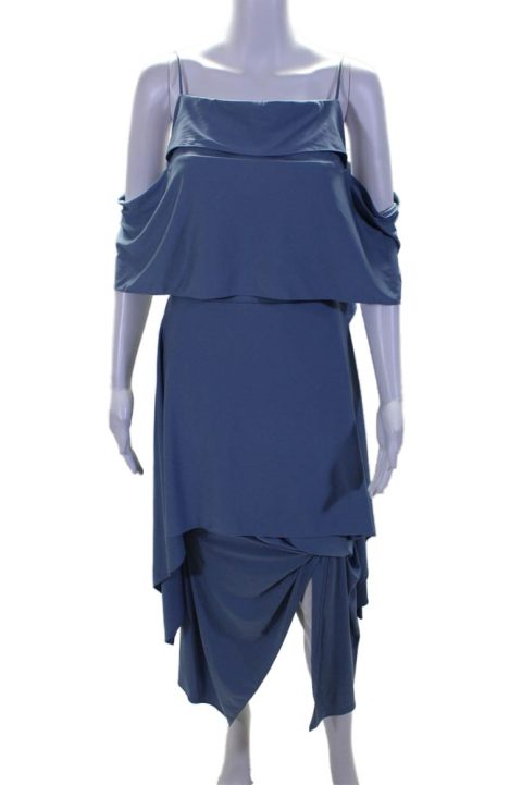 Salvatore Ferragamo Womens Spaghetti Strap Maxi Dress Blue 7833594921020