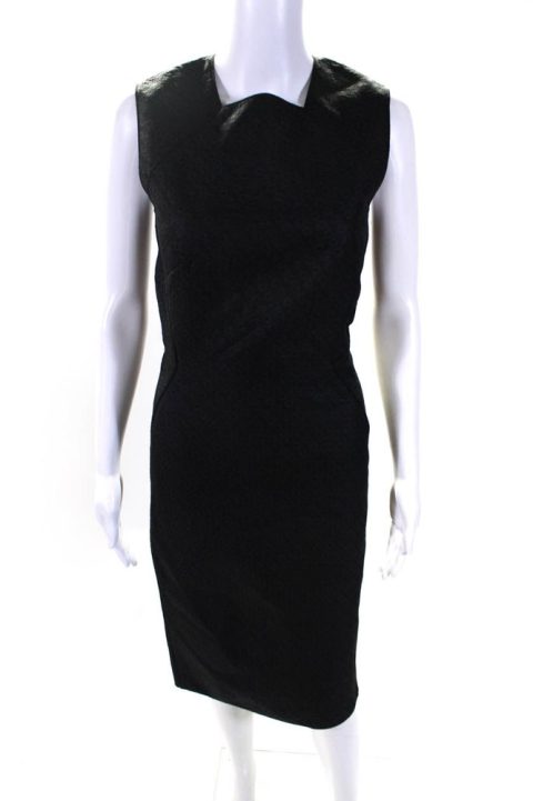 Bottega Veneta Womens Woven Sleeveless Square Neck Sheath Dress Black 7833598984252