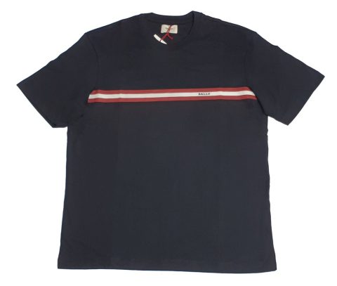 Bally 6233733 Men’s Black 100% Cotton Striped Logo T-Shirt 7706206994492