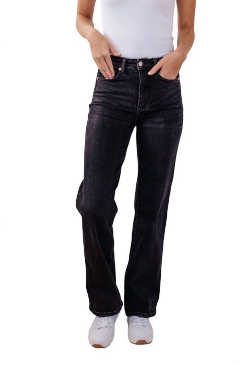 High Rise Control Top Straight Jeans In Washed Black 7706224459836