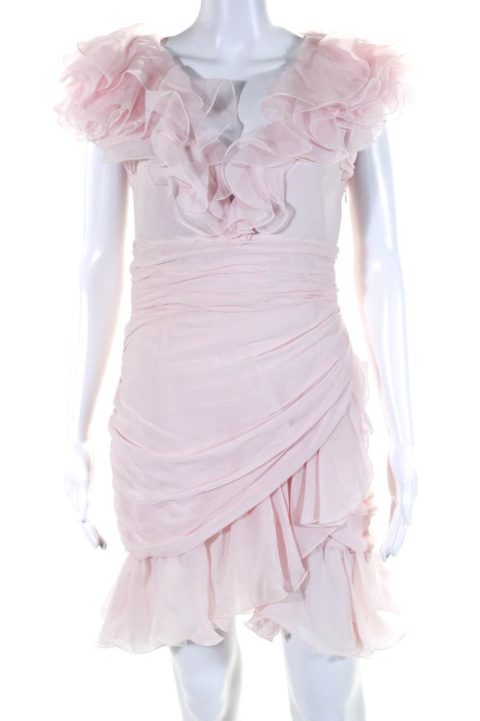 Giambattista Valli Womens Chiffon Sleeveless V Neck Sheath Dress Pink 7833609502780