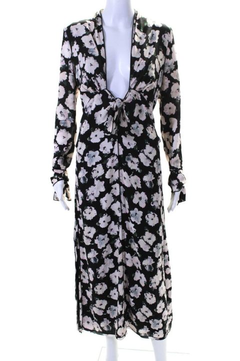Proenza Schouler Womens Silk Floral Plunge Double Slit Maxi Dress Black 7833607635004