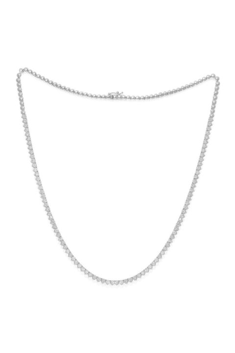 14KT WHITE GOLD DIAMOND HALF WAY NECKLACE FETAURES 7.00 CARATS OF DIAMONDS, THREE PRONGS, 88ST