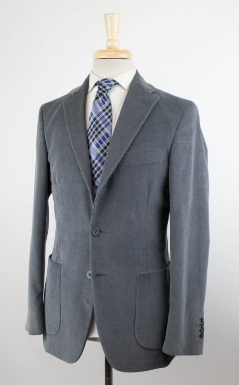 Gray Cotton Blend Corduroy 3/Two-Button Sport Coat
