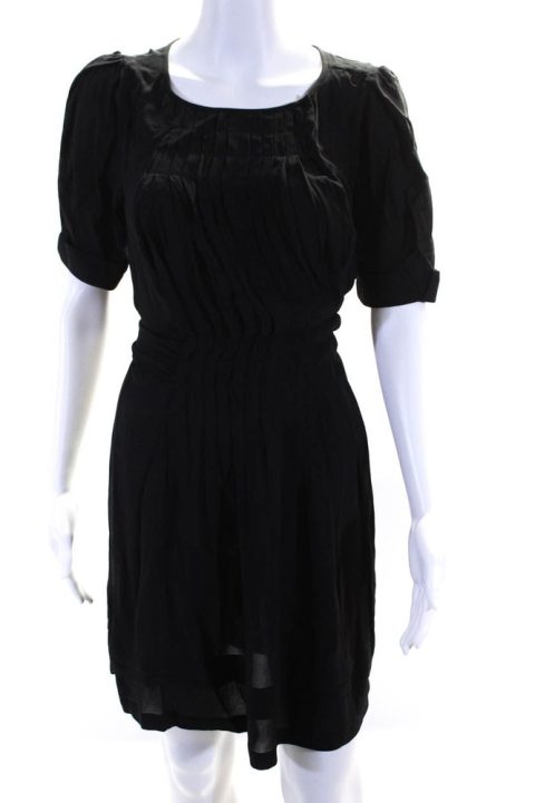 Balenciaga Women’s Round Neck Short Sleeves Pleated Mini Dress Black 7833605079100