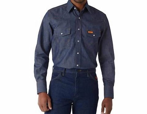 Flame Resistant Western Snap Work Shirt In Denim 7833602883644