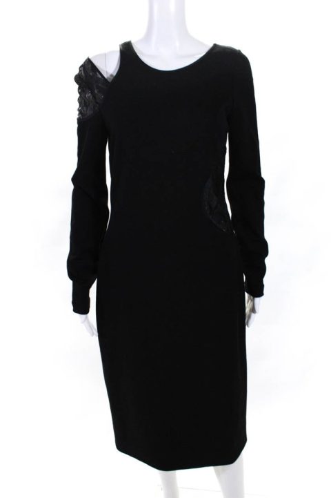 Jason Wu Womens Long Sleeve Lace Detail Dress Black 7833603571772