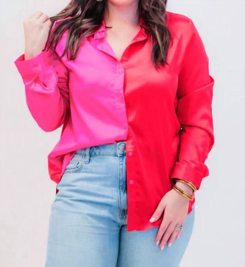 On Trend Button Up Top In Red/fuschia