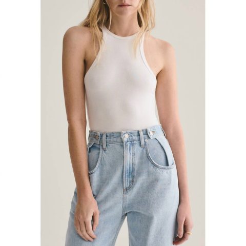 Rianne High Neck Racerback Bodysuit In White