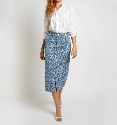 The Leo Skirt In Signature Blue/white Fleur Print 7833612550204