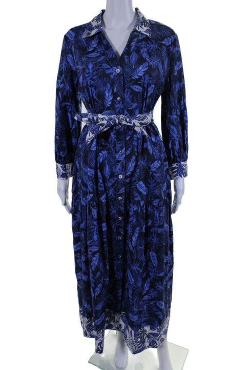 Purotatto Womens Cotton Floral Colorblock Buttoned Tiered Dress Blue 7833620807740