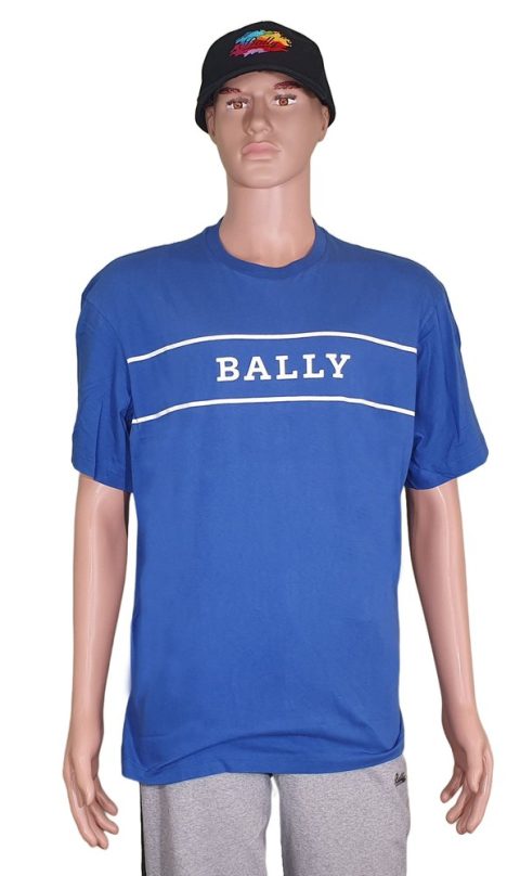 Bally 6240604 Men’s Blue Cotton Printed Logo T-Shirt 7706229375036