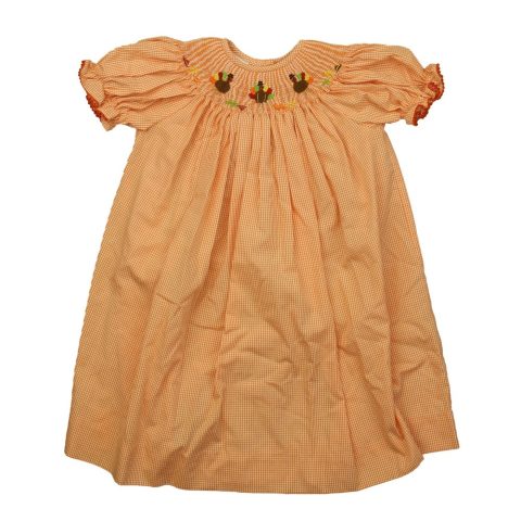 Southern Sunshine Girls Orange | White Turkeys Dress 7805962879036
