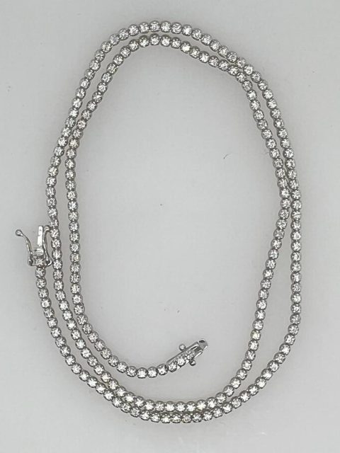 14KT WHITE GOLD CLASSIC TENNIS NECKLACES 2.15CTS, 4 PRONG, 210ST, 17
