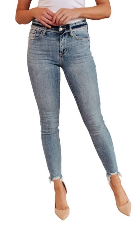 Mid Rise Release Waistband Detail Skinny Jeans In Medium Wash 7706231701564
