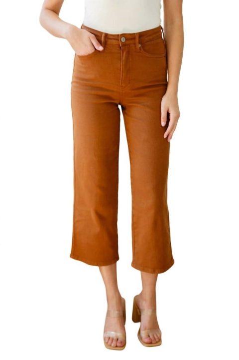 High Rise Control Top Wide Leg Crop Jeans In Camel 7706231767100
