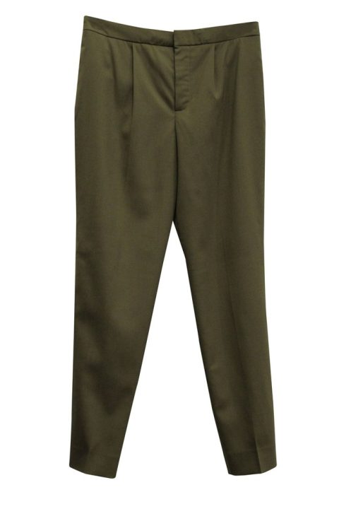 Chloé Tapered Pants in Khaki Green Wool 7833634111548