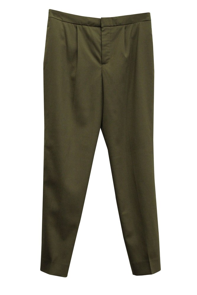 Chloé Tapered Pants in Khaki Green Wool 7833634111548