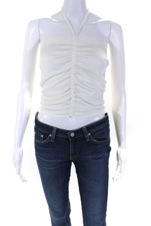 Loewe Womens Tight-Knit Ruched Strapless Halter Neck Blouse Top White 7833637060668