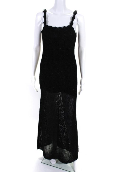 Toccin Womens Metallic Open Knit Sleeveless Maxi Sweater Dress Black 7833655967804