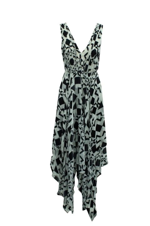 Alice + Olivia Printed V-Neck Dress in Multicolor Rayon 7833668354108