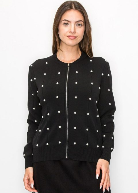 Pearl Embellished Black Knit Jacket 7833665503292