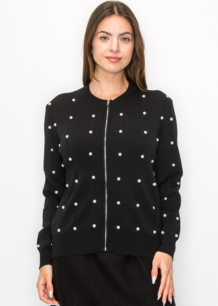 Pearl Embellished Black Knit Jacket 7833665503292