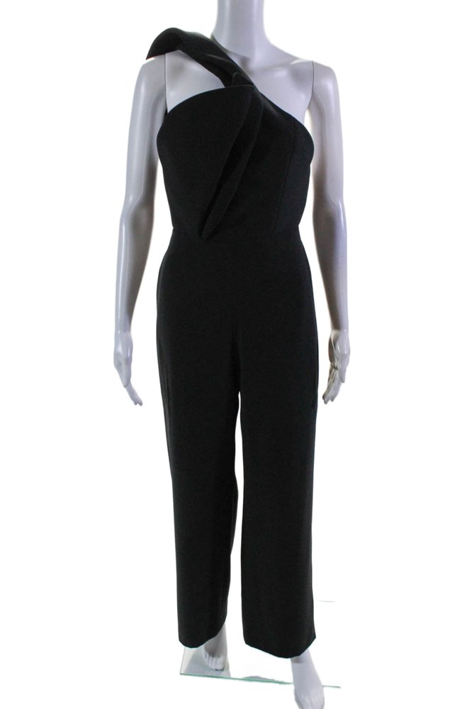 Brandon Maxwell Womens Black One Shoulder Sleeveless Wide Leg Jumpsuit 7833666322492