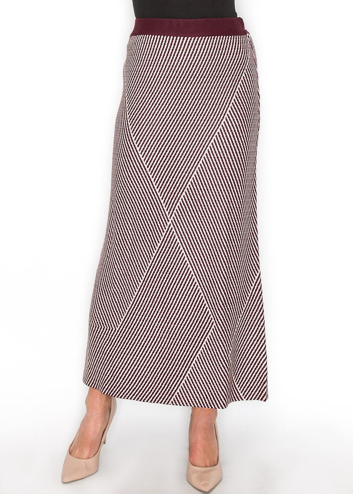 Burgundy & White Patterned Maxi Skirt 7833665536060