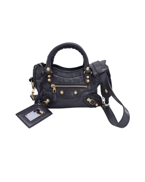 Balenciaga Motorcycle Mini City Bag in Black Lambskin Leather 7707794899004