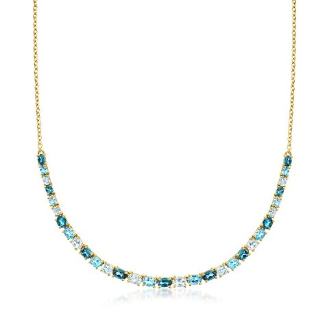 Ross-Simons Tonal Blue Topaz Graduated Necklace in 18kt Gold Over Sterling. 18 inches 7707794767932