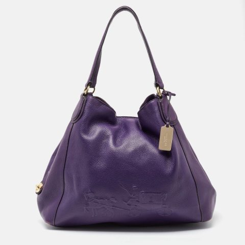 Coach Purple Leather Large Horse & Carriage Large Edie Shoulder Bag 7707796242492